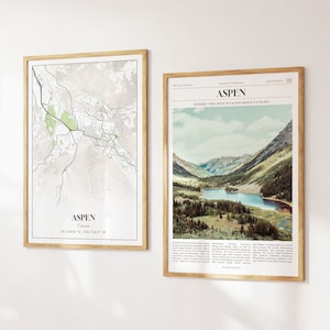 Lot de 2 impressions sur la ville d'Aspen, carte d'Aspen, affiche photo d'Aspen, art mural d'Aspen, photographie d'Aspen, Colorado, États-Unis