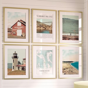 Whidbey Island City prints set van 6, Whidbey Island poster foto's, Whidbey Island kaart, Whidbey Island fotografie, Washington, Verenigde Staten