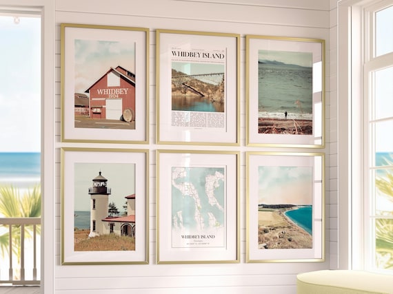 Whidbey Island City Prints Set of 6, Whidbey Island Poster Photos, Whidbey Island Map, Whidbey Island Photography, Washington, United States