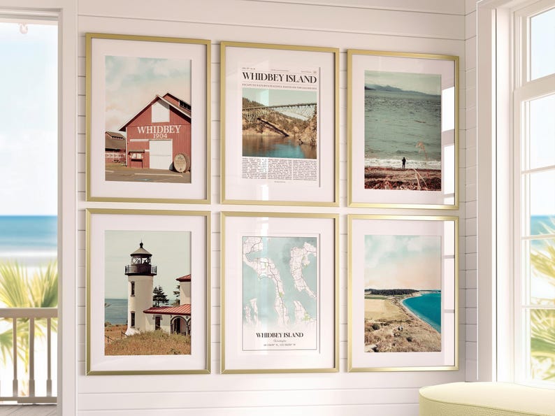 Whidbey Island Prints Set of 6, Whidbey Island Poster Photos, Whidbey Island Map, Whidbey Island Wall Art, Washington Art Six Paper Prints