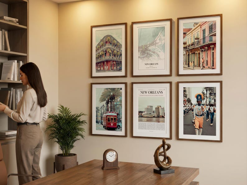 Juego de 6 láminas de Nueva Orleans, fotos de pósteres de Nueva Orleans, mapa de Nueva Orleans, arte mural de Nueva Orleans, fotografía de Nueva Orleans, arte de Luisiana imagen 4