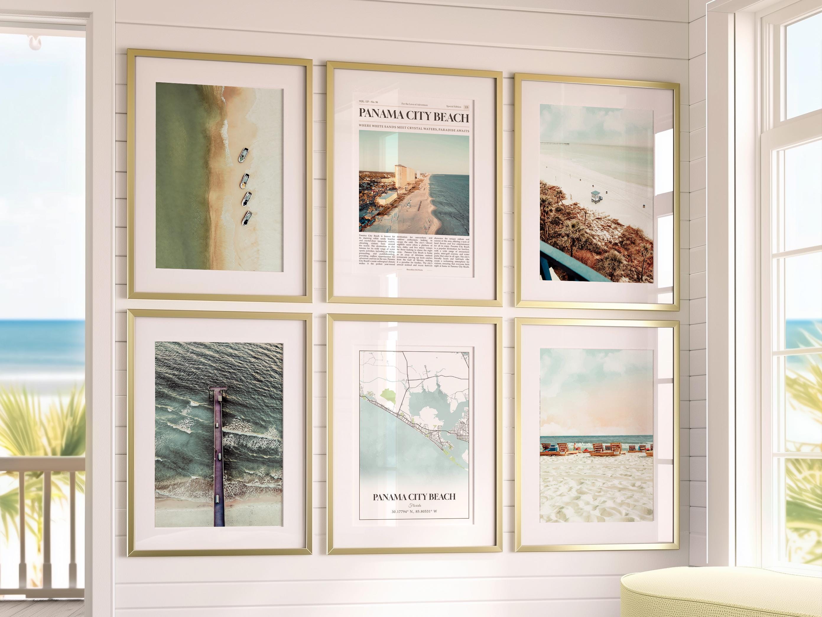 Panama City Beach Prints Set of 6, Panama City Beach Poster Photos, Panama City Beach Map, Panama City Beach Photography, Florida