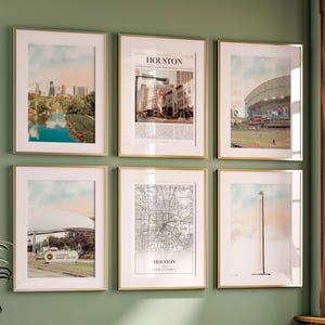 Houston City Prints Set of 6, Houston Poster Photos, Houston Map, Houston Wall Art, Houston Photography, Texas, United States