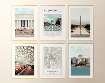 Washington D.C. Prints 6er Set, Washington D.C. Poster Fotos, Washington D.C. Karte, Washington D.C. Wandkunst, Washington D.C. Fotografie