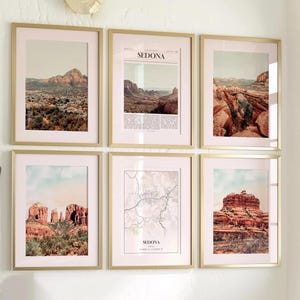 Conjunto de 6 impressões da cidade de Sedona, fotos de pôsteres de Sedona, mapa de Sedona, arte de parede de Sedona, fotografia de Sedona, Arizona, Estados Unidos