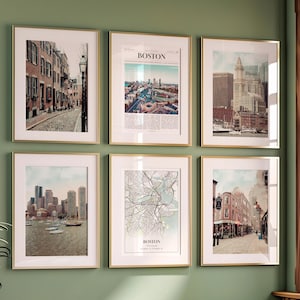 Conjunto de 6 impressões da cidade de Boston, fotos de pôster de Boston, mapa de Boston, arte de parede de Boston, fotografia de Boston, Massachusetts, Estados Unidos