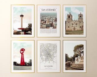 San Antonio Prints Set of 6, San Antonio Poster Photos, San Antonio Map, San Antonio Wall Art, San Antonio Photography, Texas Art
