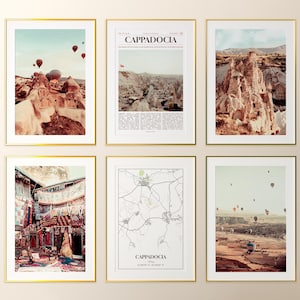 Cappadocië stad prints set van 6, Cappadocië poster foto's, Cappadocië kaart, Cappadocië kunst aan de muur, Cappadocië fotografie, Turkije