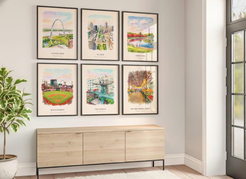 St. Louis MO Watercolor Prints Gallery Wall, Colorful St. Louis Painting Posters, St. Louis Gift, Missouri, United States image 5