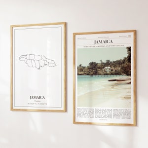 Conjunto de 2 impressões da Jamaica, mapa da Jamaica, foto de pôster da Jamaica, arte da parede da Jamaica, fotografia da Jamaica, Jamaica