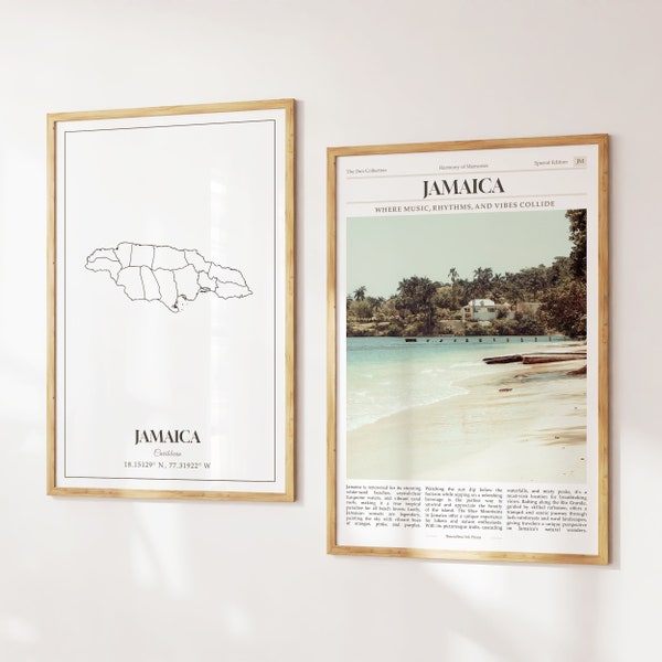 Jamaica Prints Set of 2, Jamaica Map, Jamaica Poster Photo, Jamaica Wall Art, Jamaica Photography, Jamaica