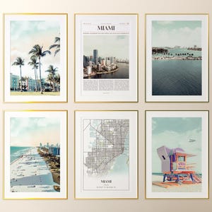 Miami City Prints 6er-Set, Miami Poster, Fotos, Miami Karte, Miami Wandkunst, Miami Fotografie, Florida, Vereinigte Staaten