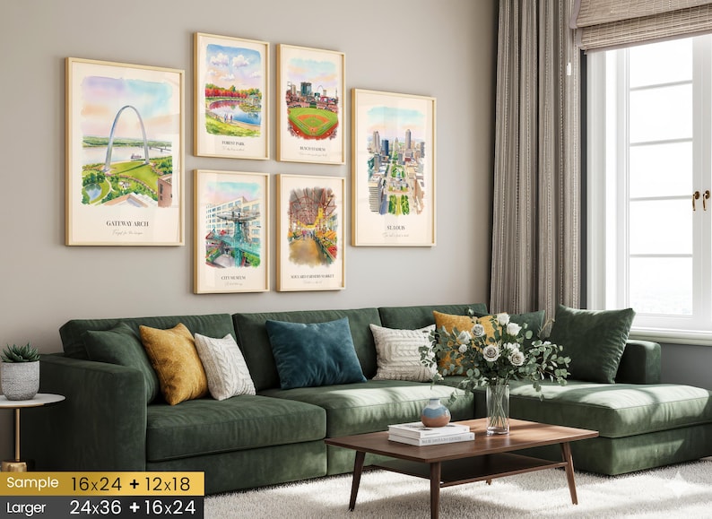 St. Louis MO Watercolor Prints Gallery Wall, Colorful St. Louis Painting Posters, St. Louis Gift, Missouri, United States image 6