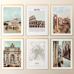 Rome City Prints Set of 6, Rome Photo Poster, Rome Map, Rome Wall Art Gallery, Rome Photography, Italy