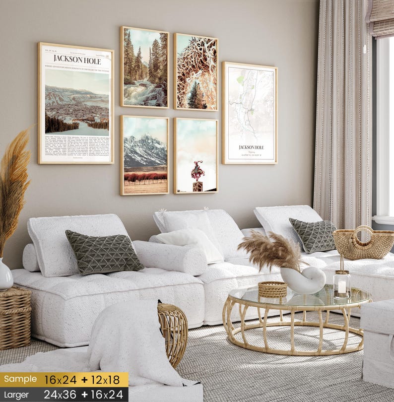 Jackson Hole Prints Set of 6, Jackson Hole Poster Photos, Jackson Hole Map, Jackson Hole Wall Art, Jackson Hole Photography, Wyoming Art image 2