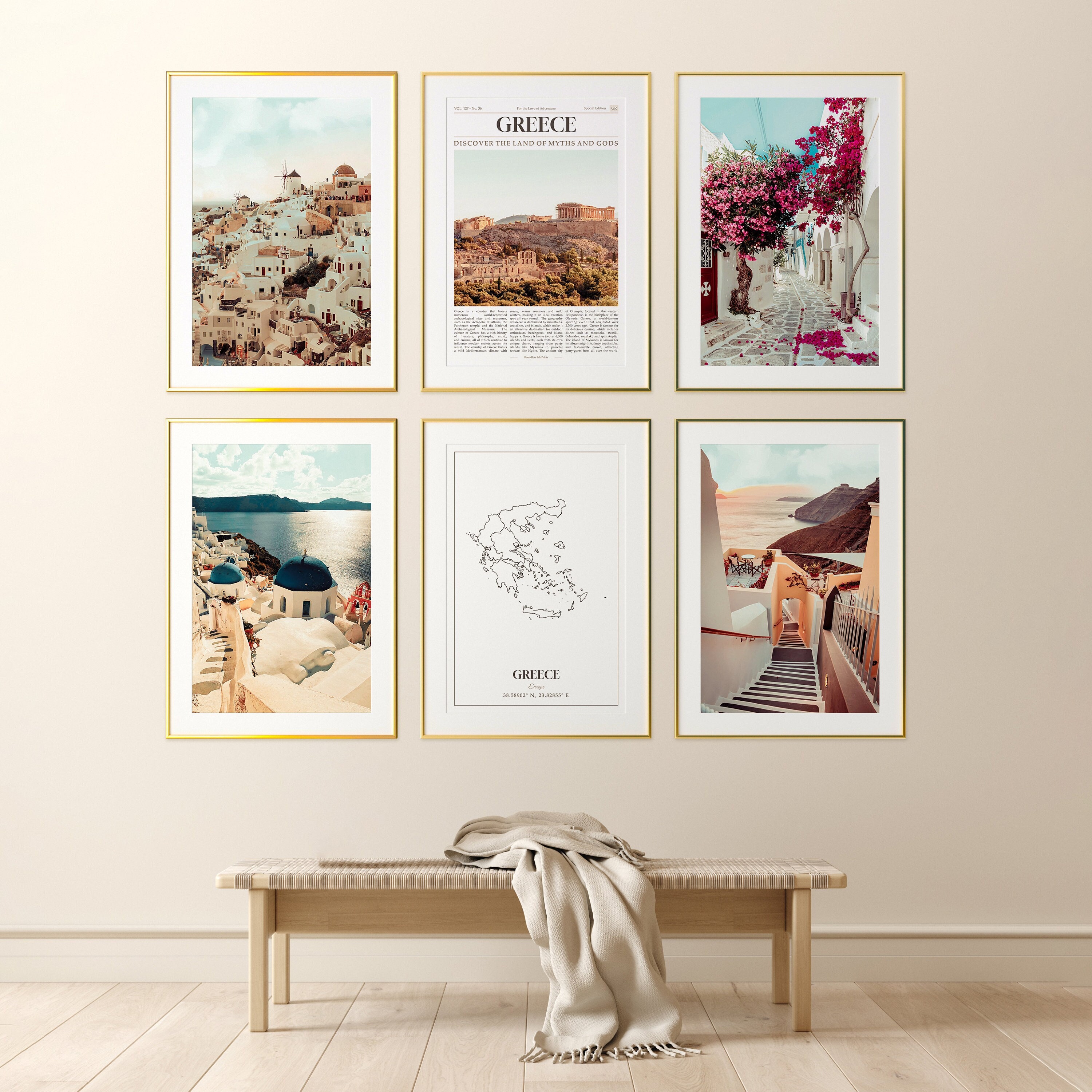 Greece Prints Set of 6, Greece Photo Poster, Greece Map, Greece Wall