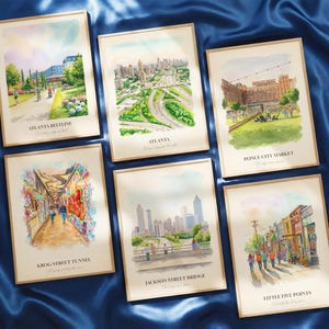 Atlanta GA Watercolor Prints Gallery Wall, Colorful Atlanta Painting Posters, Atlanta Wall Art, Atlanta Gift, Georgia, United States