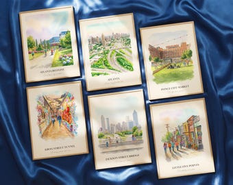 Atlanta GA Watercolor Prints Gallery Wall, Colorful Atlanta Painting Posters, Atlanta Wall Art, Atlanta Gift, Georgia, United States