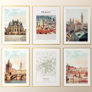 Conjunto de 6 impressões da cidade de Praga, fotos de pôsteres de Praga, mapa de Praga, arte de parede de Praga, fotografia de Praga, República Tcheca