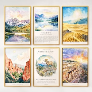 Watercolor Colorado Prints Set of 6, Colorful Colorado Posters, Colorado Wall Art, Colorado Gift, United States