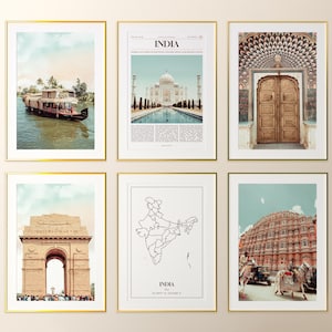 Lot de 6 impressions Inde, affiches photos Inde, carte Inde, art mural Inde, photographie Inde, Inde