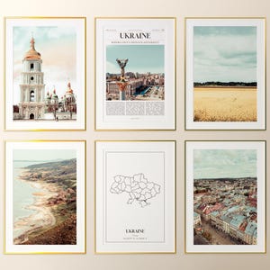 Conjunto de 6 impressões da Ucrânia, pôsteres fotográficos da Ucrânia, mapa da Ucrânia, arte de parede da Ucrânia, fotografia da Ucrânia, Ucrânia