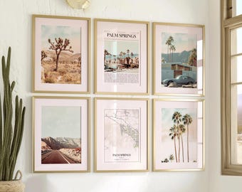 Palm Springs Prints Set of 6, Palm Springs Poster Photos, Palm Springs Map, Palm Springs Wall Art, Palm Springs Photography, California Art