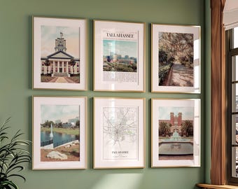 Tallahassee Prints Set of 6, Tallahassee Poster Photos, Tallahassee Map, Tallahassee Wall Art, Tallahassee Photography, Florida Art
