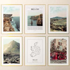 Juego de 6 impresiones de Irlanda, póster fotográfico de Irlanda, mapa de Irlanda, galería de arte mural de Irlanda, fotografía de Irlanda, Irlanda
