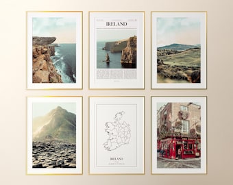 Ierland wordt afgedrukt, set van 6, posterfoto's Ierland, kaart van Ierland, kunst aan de muur Ierland, fotografie Ierland