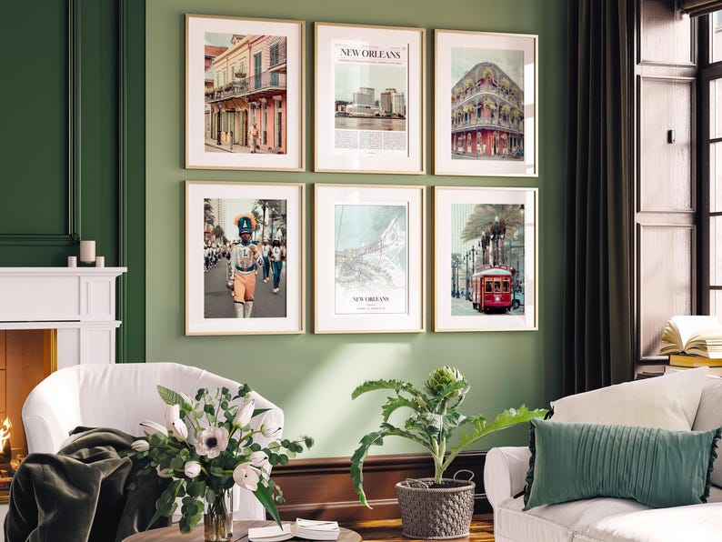 Juego de 6 láminas de Nueva Orleans, fotos de pósteres de Nueva Orleans, mapa de Nueva Orleans, arte mural de Nueva Orleans, fotografía de Nueva Orleans, arte de Luisiana imagen 6