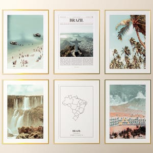 Conjunto de 6 impresiones de Brasil, póster fotográfico de Brasil, mapa de Brasil, galería de arte mural de Brasil, fotografía de Brasil, Brasil