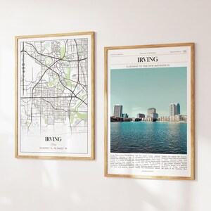 Lot de 2 impressions Irving City, carte Irving, affiche photo Irving, art mural Irving, photographie Irving, Texas, États-Unis