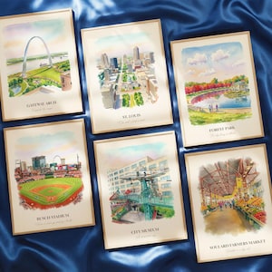 St. Louis MO Watercolor Prints Gallery Wall, Colorful St. Louis Painting Posters, St. Louis Gift, Missouri, United States