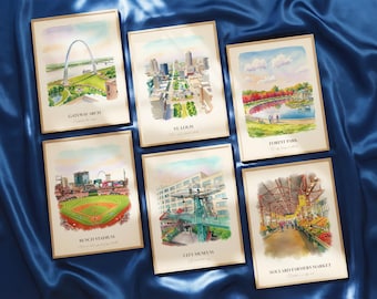 St. Louis MO Watercolor Prints Gallery Wall, Colorful St. Louis Painting Posters, St. Louis Gift, Missouri, United States