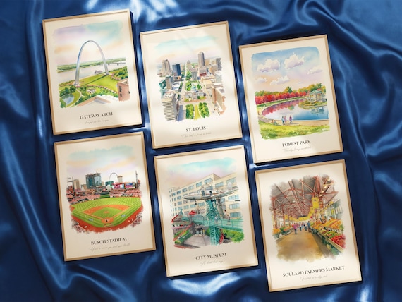 St. Louis MO Watercolor Prints Gallery Wall, Colorful St. Louis Painting Posters, St. Louis Gift, Missouri, United States