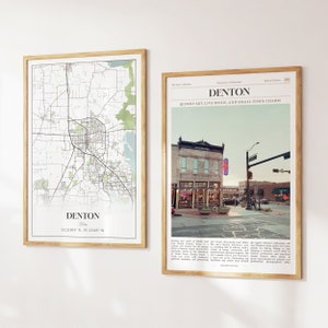 Lot de 2 impressions de la ville de Denton, carte de Denton, affiche photo Denton, art mural Denton, photographie Denton, Texas, États-Unis