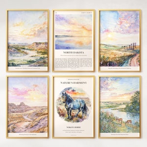 Watercolor North Dakota Prints Set of 6, Colorful North Dakota Posters, North Dakota Wall Art, North Dakota Gift, United States