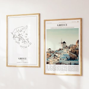 Griechenland Prints 2er Set, Griechenland Karte, Griechenland Poster Foto, Griechenland Wandkunst, Griechenland Fotografie, Griechenland