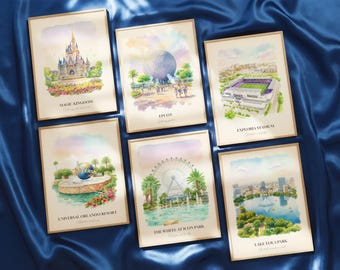Orlando Watercolor Prints Gallery Wall, Colorful Orlando Painting Posters, Orlando Wall Art, Orlando Gift, Florida, United States