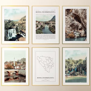 Juego de 6 láminas de Bosnia y Herzegovina, pósteres fotográficos de Bosnia y Herzegovina, mapa de Bosnia y Herzegovina, fotografía de Bosnia y Herzegovina