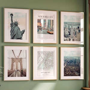 New York City wordt afgedrukt set van 6, New York City poster foto's, kaart van New York City, New York City fotografie, New York, Verenigde Staten