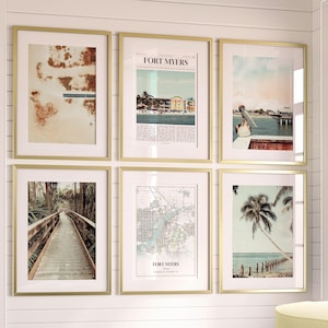 Fort Myers City prints set van 6, Fort Myers poster foto's, Fort Myers kaart, Fort Myers fotografie, Florida, Verenigde Staten