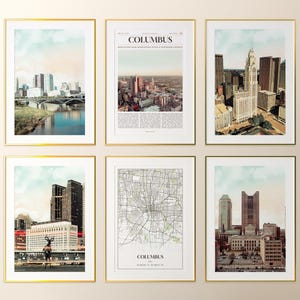 Columbus City Prints Set of 6, Columbus Photo Poster, Columbus Map, Columbus Wall Art Gallery, Columbus Photography, Ohio, United States