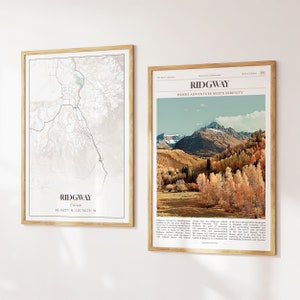 Lot de 2 impressions sur la ville de Ridgway, carte de Ridgway, affiche photo Ridgway, art mural Ridgway, photographie Ridgway, Colorado, États-Unis