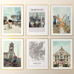 Conjunto de 6 impressões da Cidade do México, pôsteres fotográficos da Cidade do México, mapa da Cidade do México, arte de parede da Cidade do México, fotografia da Cidade do México, México