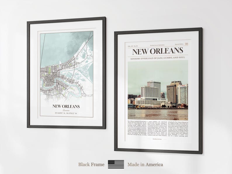 Juego de 6 láminas de Nueva Orleans, fotos de pósteres de Nueva Orleans, mapa de Nueva Orleans, arte mural de Nueva Orleans, fotografía de Nueva Orleans, arte de Luisiana imagen 8
