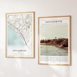 Lot de 2 tirages de la ville de San Clemente, carte de San Clemente, affiche photo de San Clemente, photographie de San Clemente, Californie, États-Unis