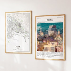Lot de 2 impressions sur la ville de Boise, carte de Boise, affiche photo de Boise, art mural Boise, photographie de Boise, Idaho, États-Unis