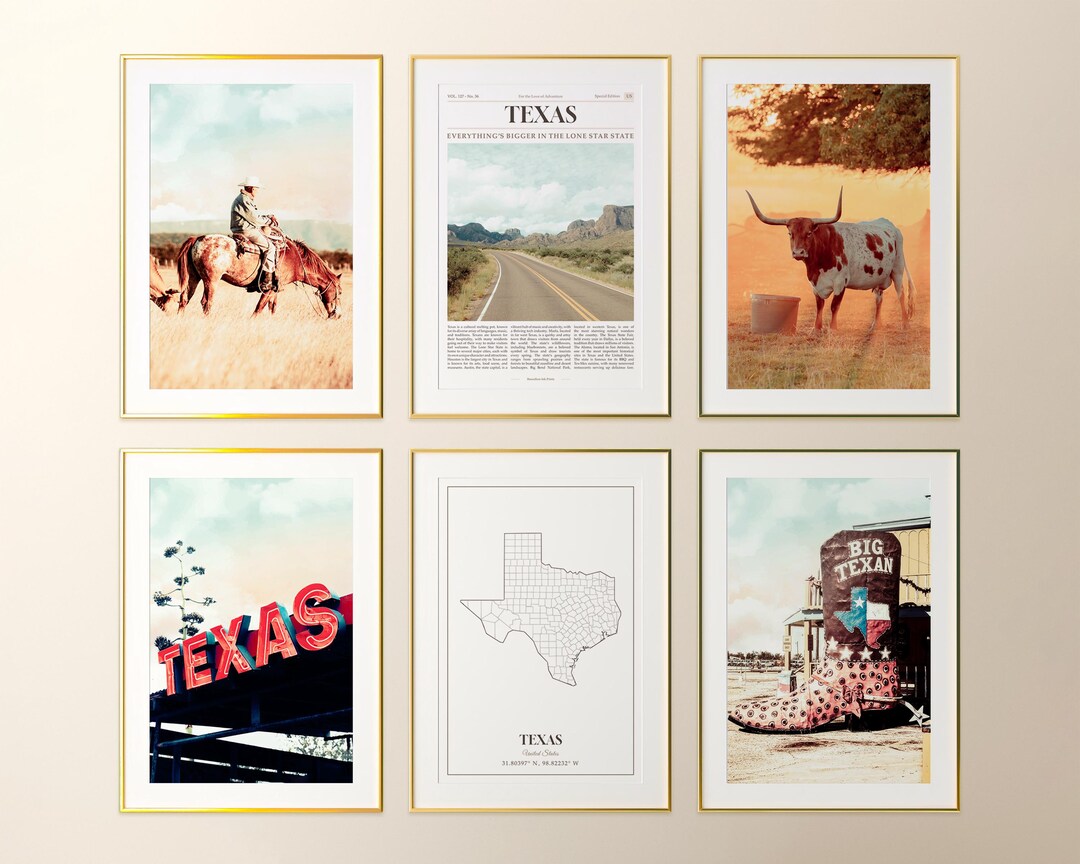Samples Texas Texas State Prints Set of 6, Texas Poster Photos, Texas Map, Texas Wall ...